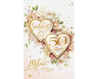 Card 50th Wedding Anniversary, Two Hearts, 13x20.5 cm